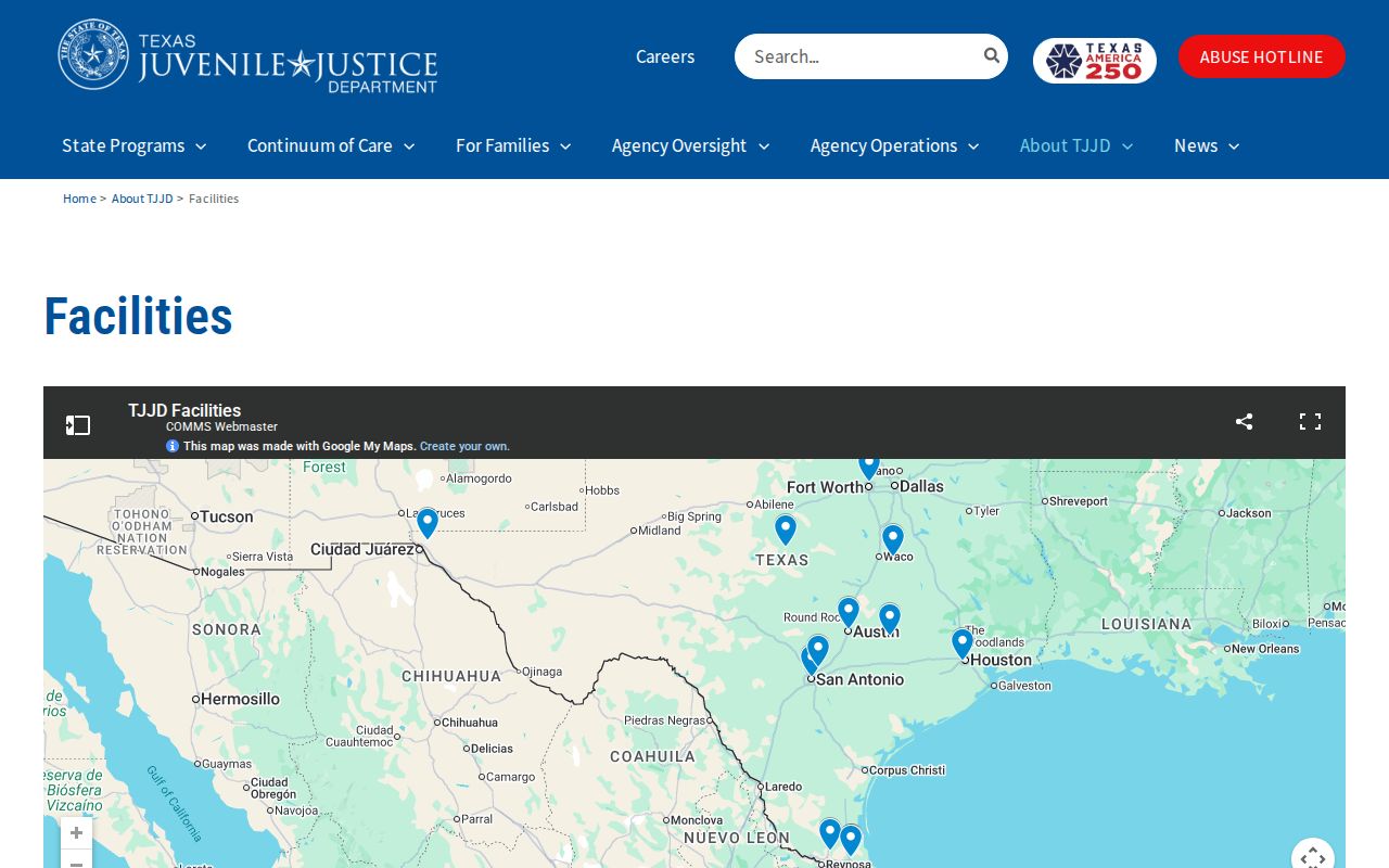 Texas Juvenile Justice Department listing for Giddings State Juvenile Correctional Facility