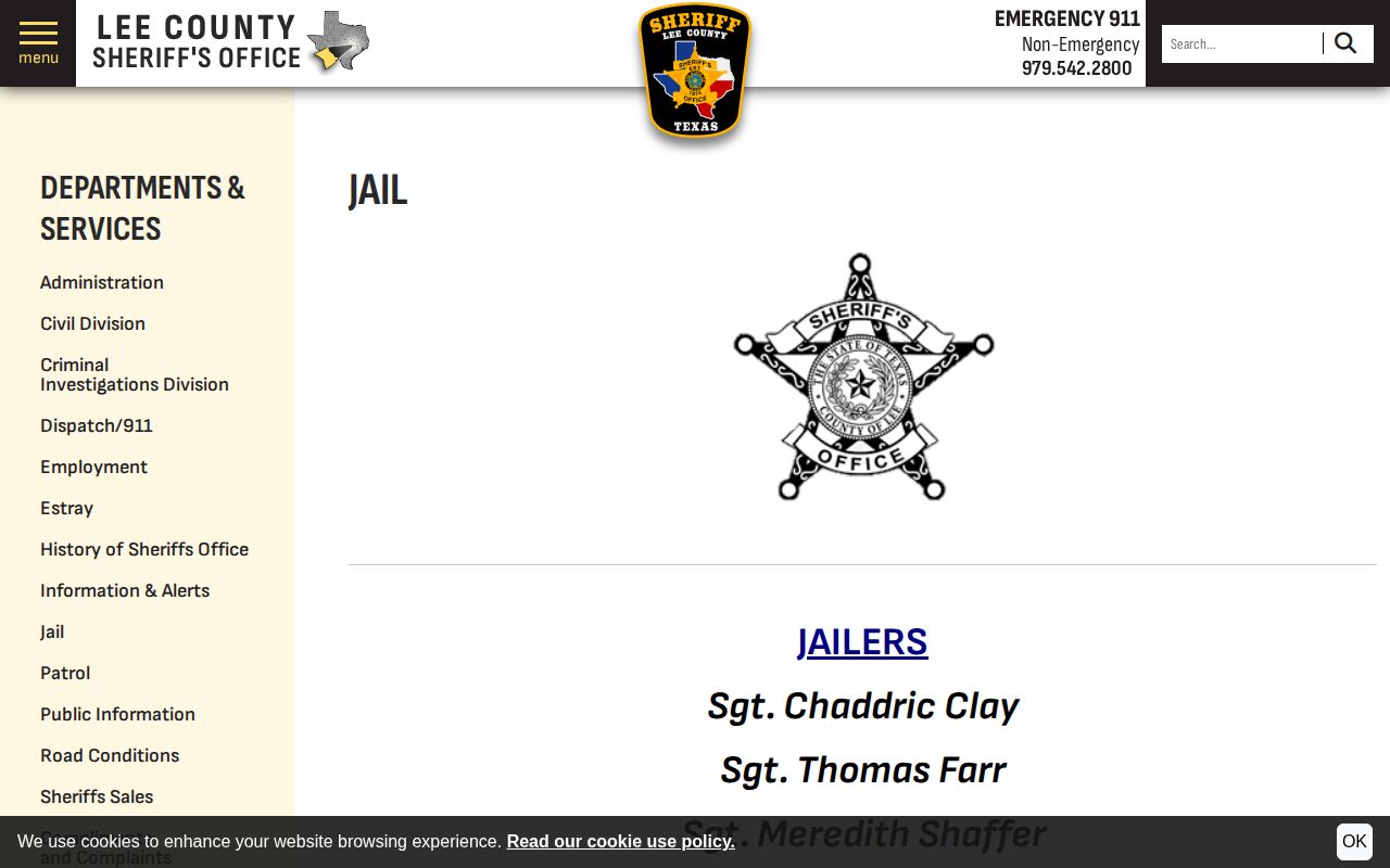 Official Lee County Jail contact page